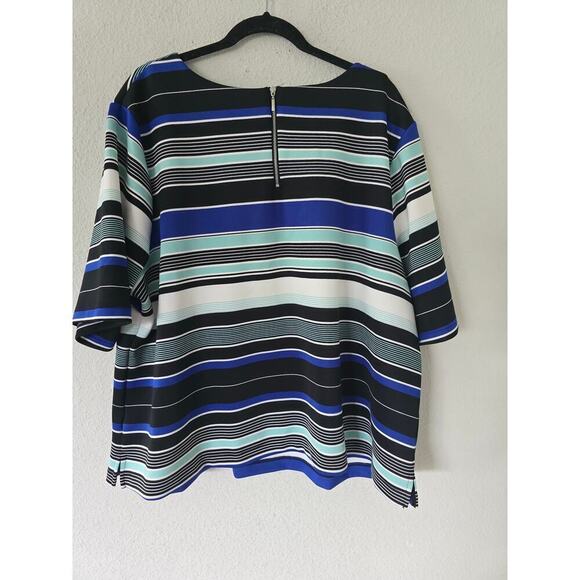 Liz Claiborne Blouse Women's 3X Plus Stripped Mixed Print Colorful Office Preppy - Picture 8 of 11